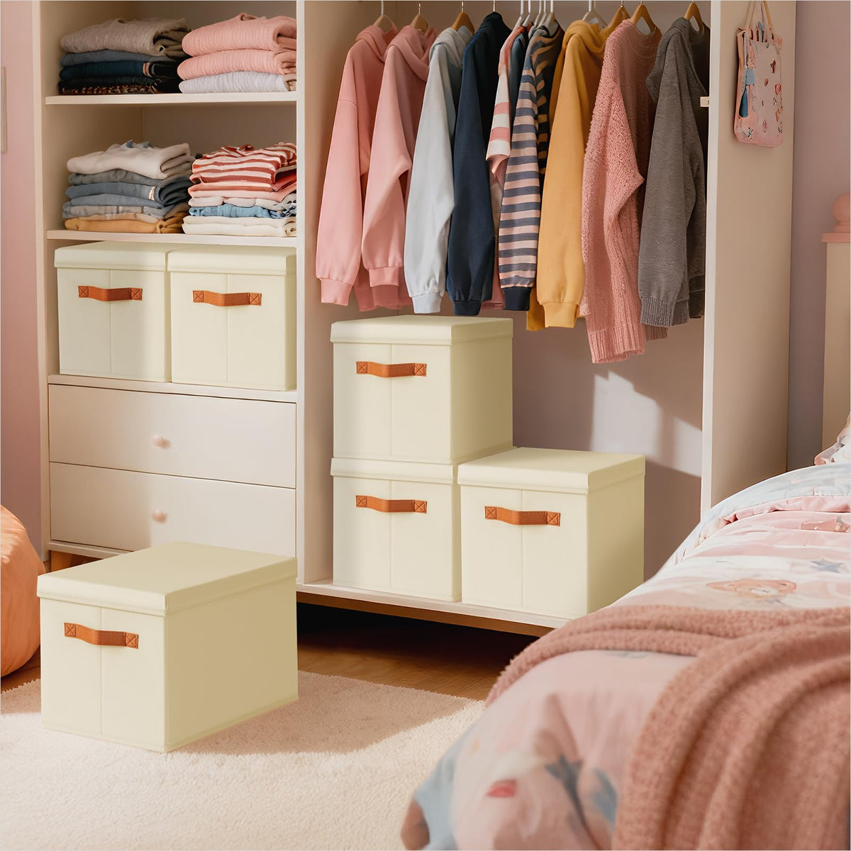 Homsorout under-bed storage beige bins tidy compact spaces.