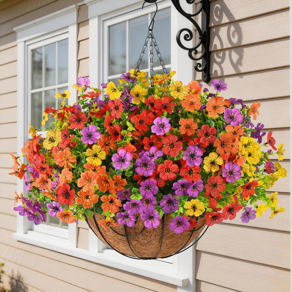 Homsunny artificial daisy hanging basket outdoors adds year-round color to your patio.