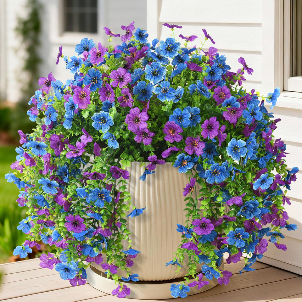 Homsunny artificial daisy outdoor blue purple two-pack with vivid silk petals for porch décor