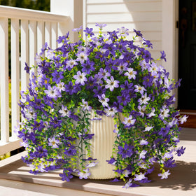 Homsunny artificial hanging flowers—purple daisies—for porch curb appeal.