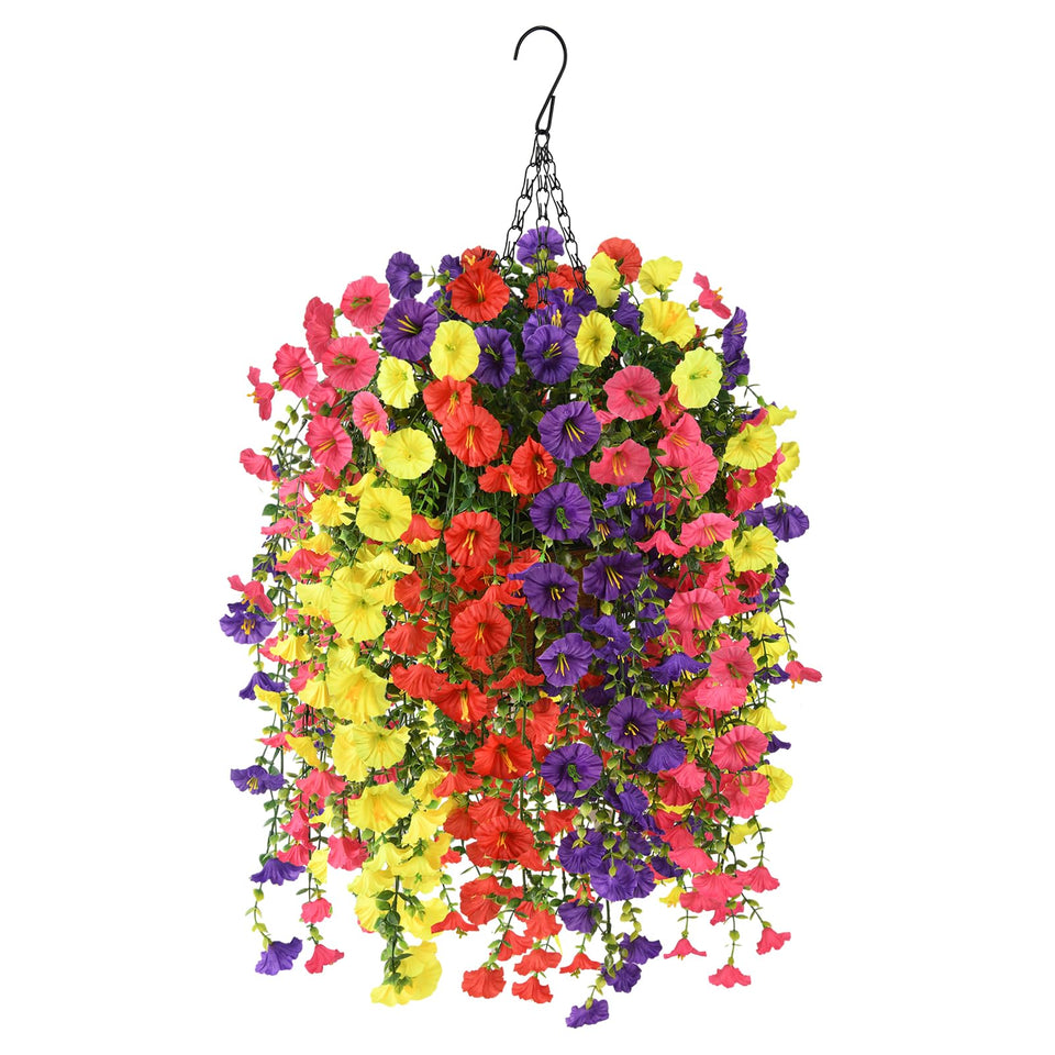 Homsunny artificial hanging flowers basket with petunias for vibrant year-round outdoor décor