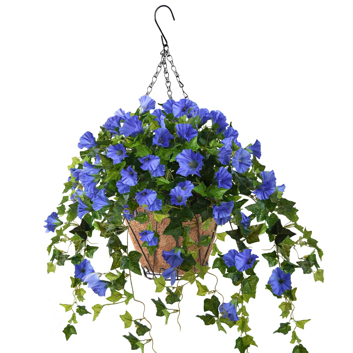 Homsunny blue silk petunia hanging basket for easy-care patio decor