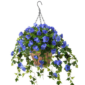 Homsunny blue silk petunia hanging basket for easy-care patio decor