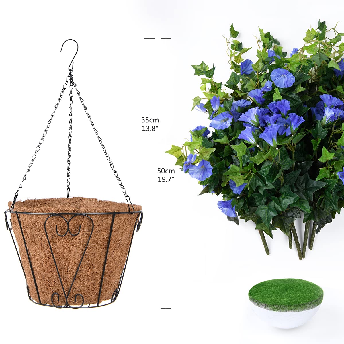 Homsunny blue petunia hanging plant used as outdoor decor