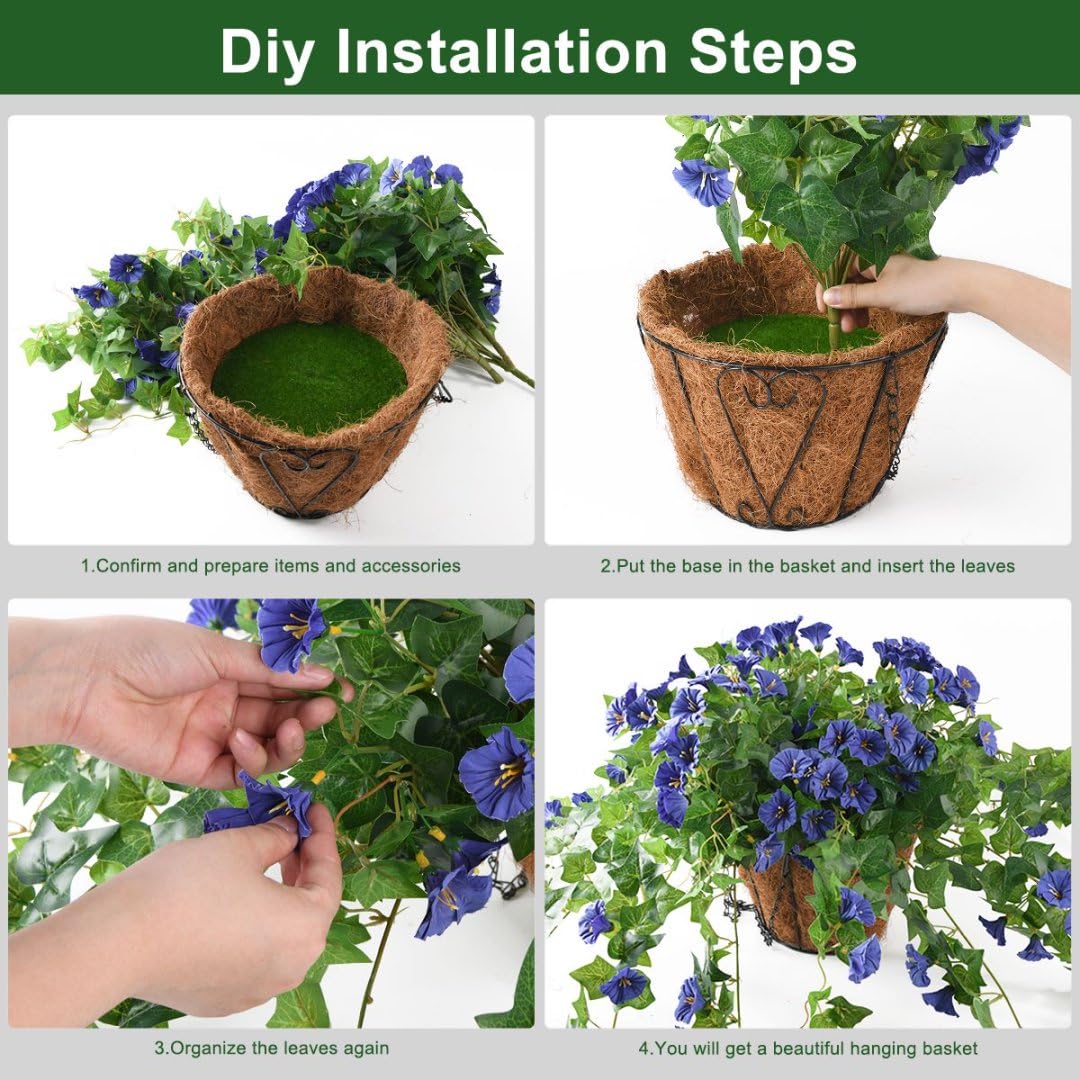 Homsunny silk blue petunia bouquet in a basket, maintenance-free