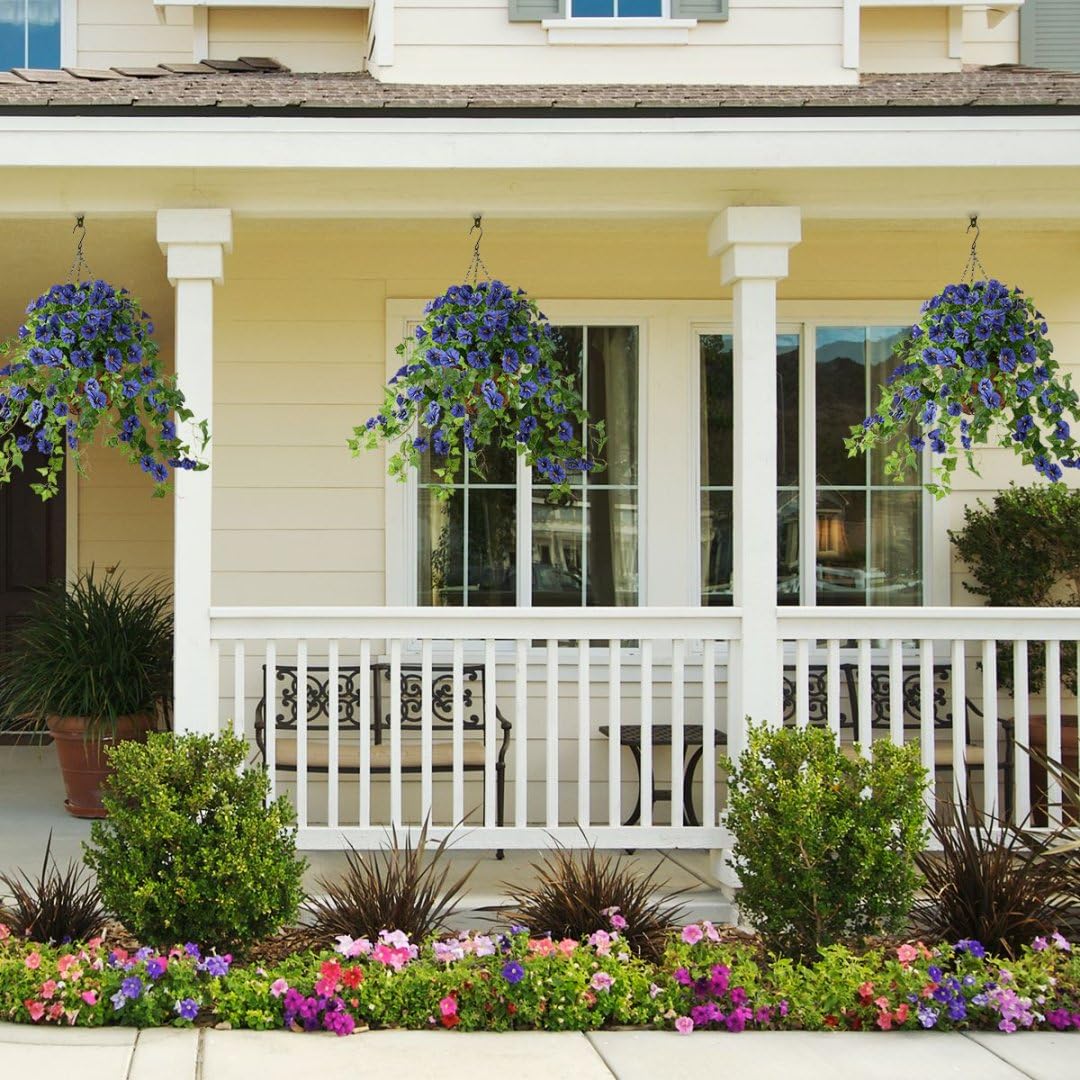 Homsunny blue silk petunia hanging display for multipurpose porch décor