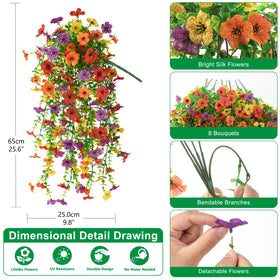 Homsunny silk daisies hanging with eucalyptus, UV resistant for patio use.
