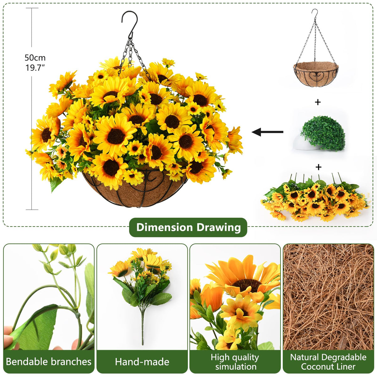 Homsunny hanging basket display stays full and realistic.