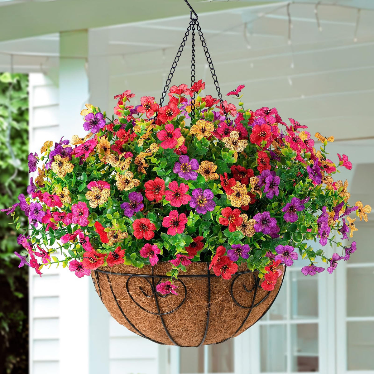 Homsunny front porch yard decor hanging flowers transform entryways with year-round charm.