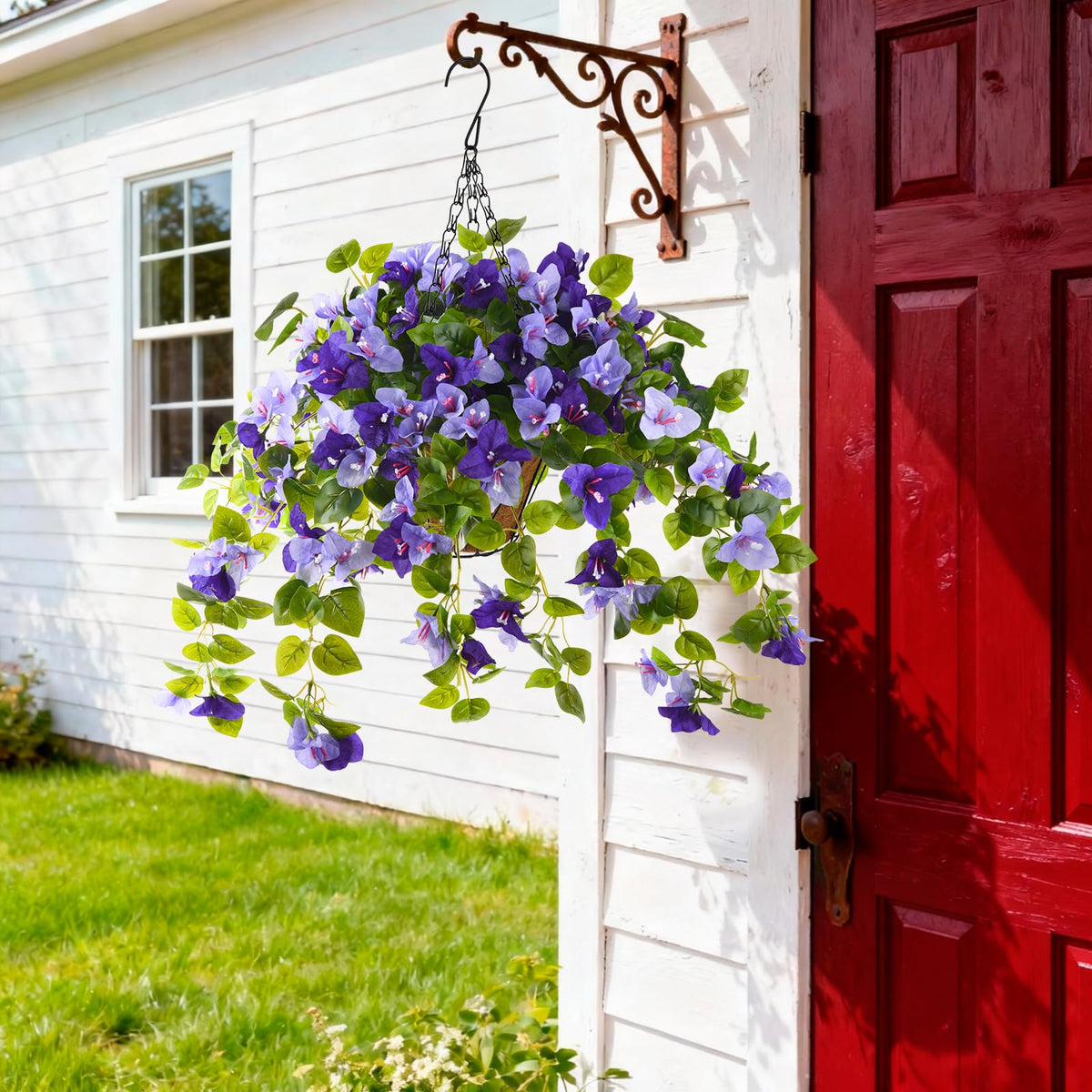 Homsunny hanging chain basket setup for quick porch decor.