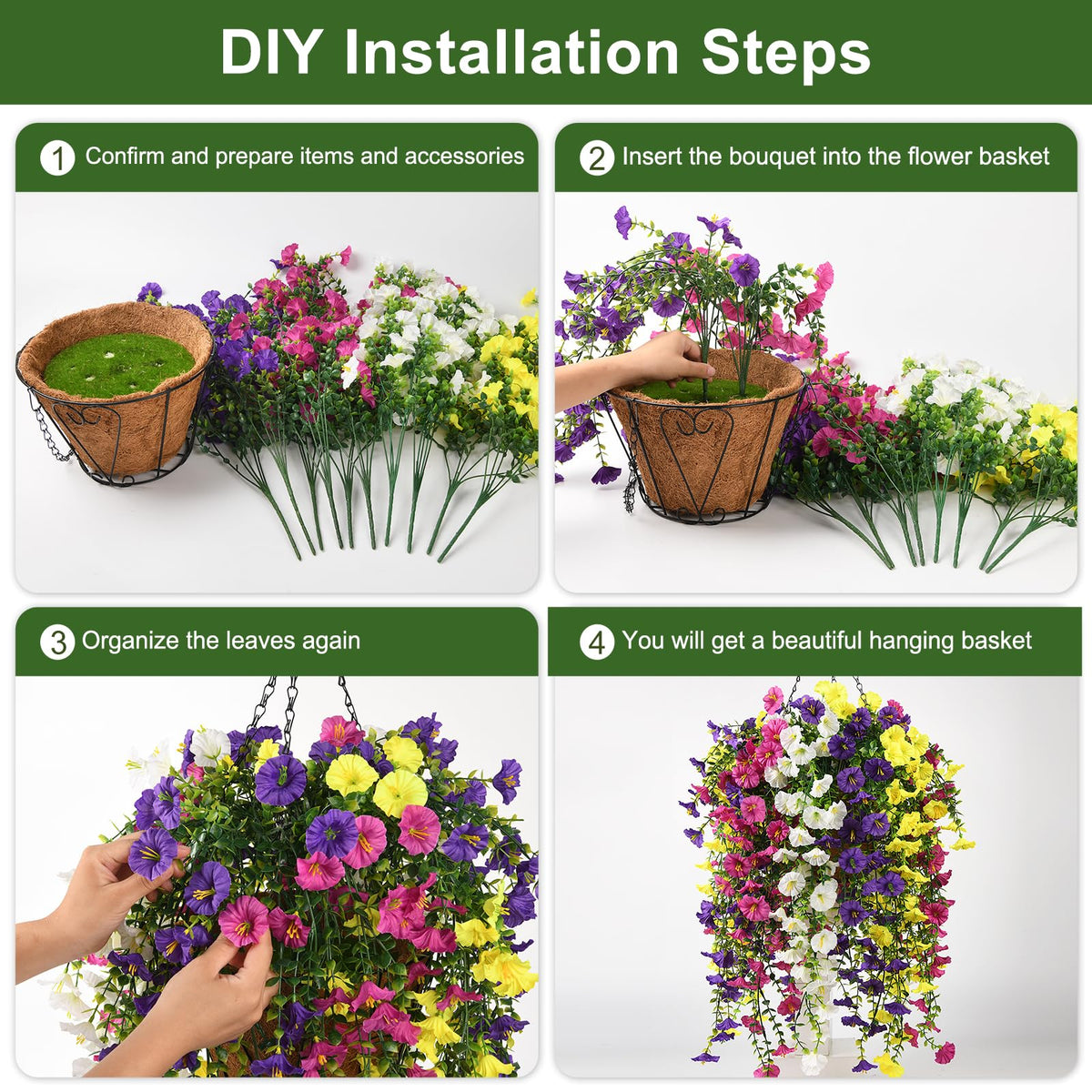 Homsunny outdoor-ready hanging basket decor for patios, balconies, and porches.