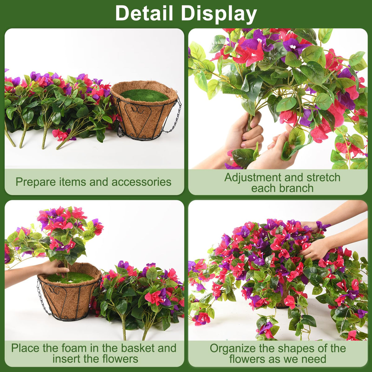 Homsunny outdoor porch decor with vibrant faux bougainvillea on railing.