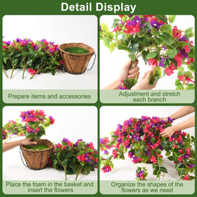 Homsunny outdoor porch decor with vibrant faux bougainvillea on railing.