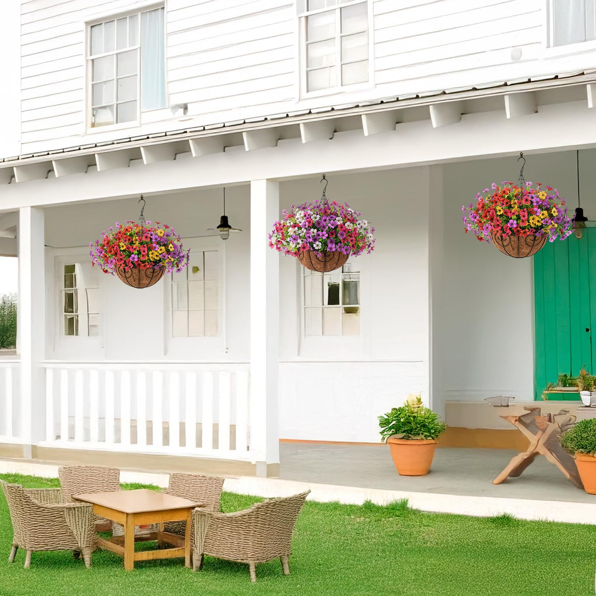 Homsunny patio balcony garden decor full basket showcases vibrant, maintenance-free blooms.