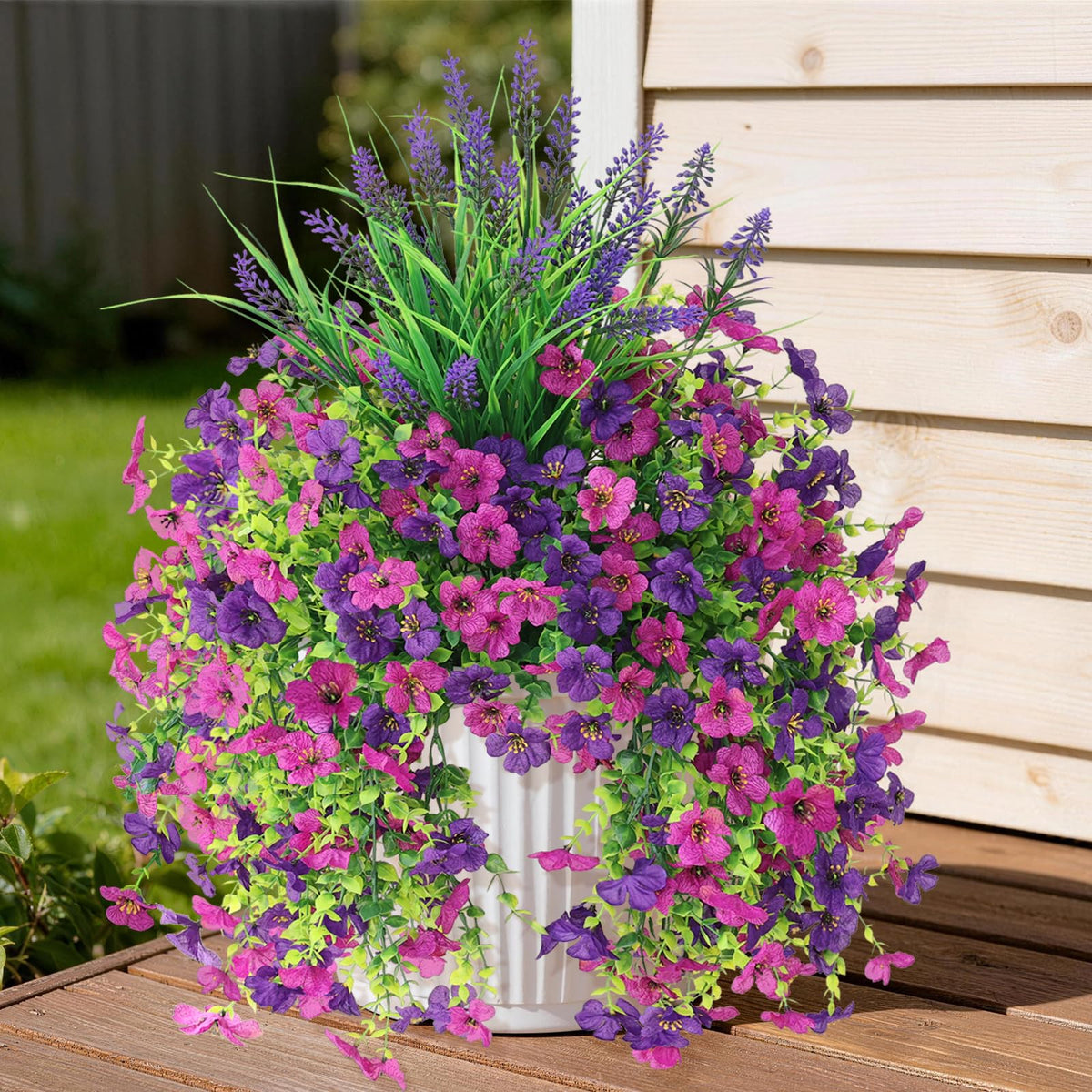 Homsunny lifelike hanging flowers brighten entryways year-round.