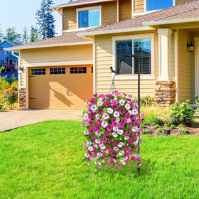 Homsunny silk petunias and eucalyptus leaves for a realistic outdoor look.