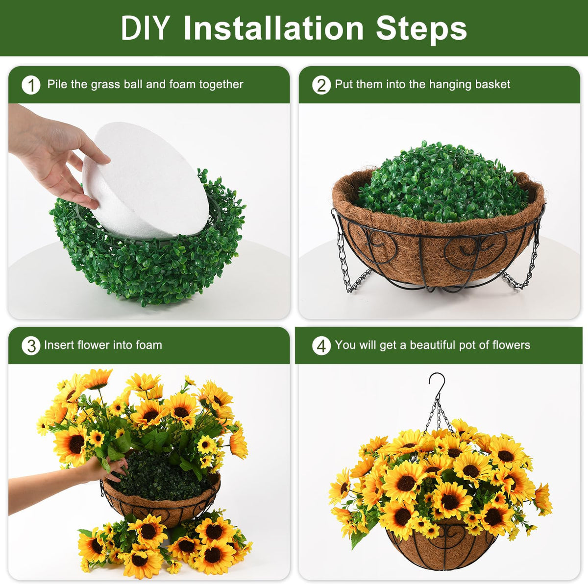 Homsunny decorative sunflowers basket enhances balcony or patio decor.