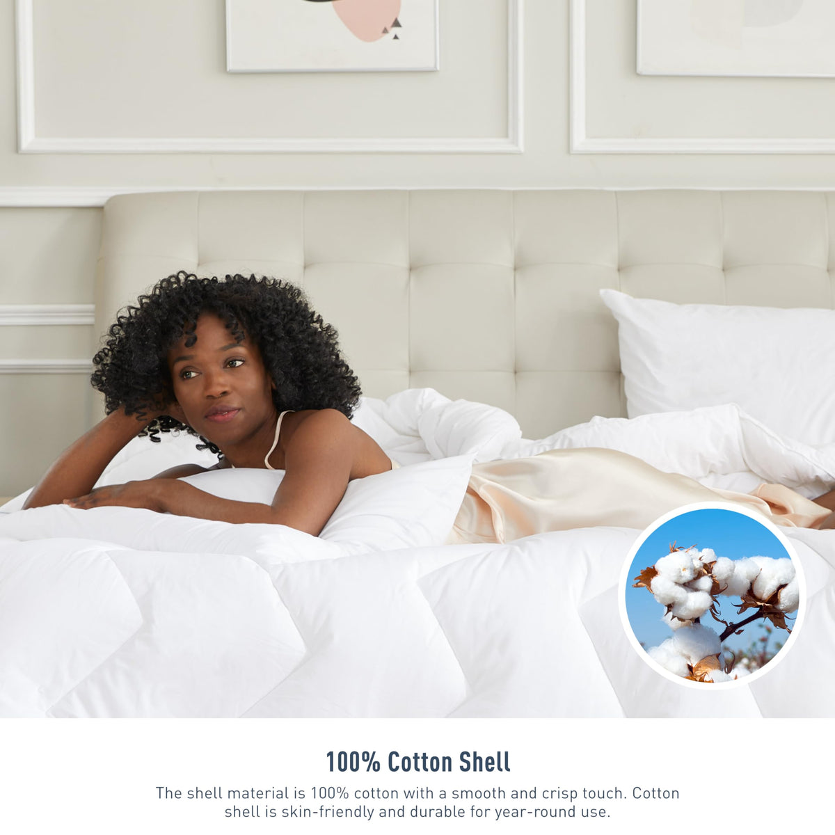 HOMTEC duvet insert displays wave quilting for a crisp, durable look with even fill.