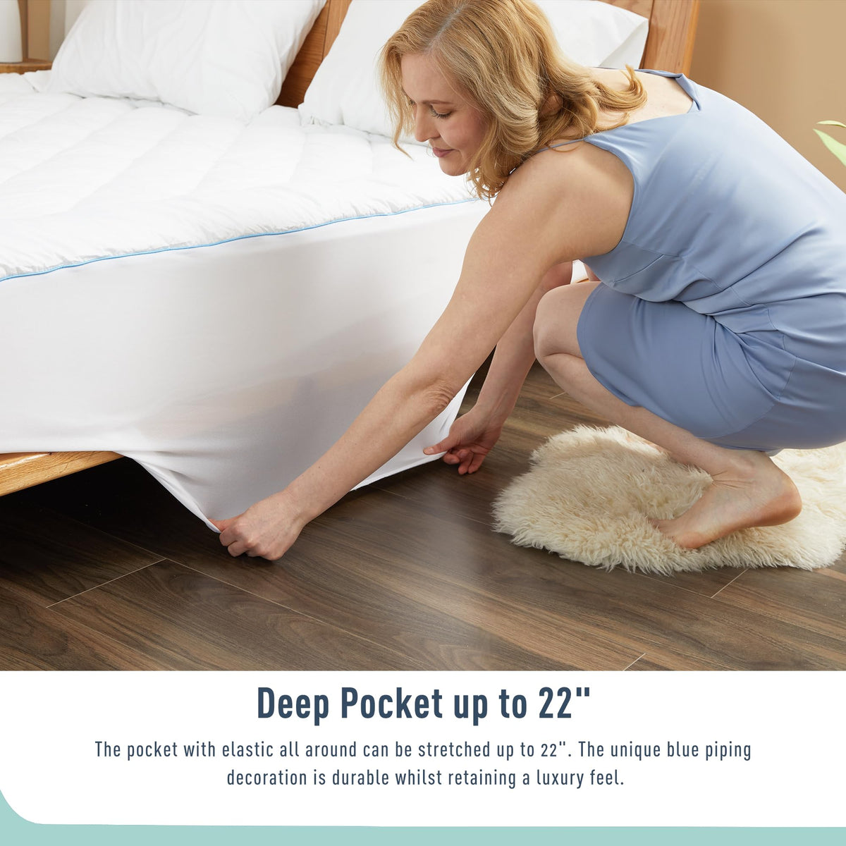 HOMTEC deep-pocket fit stretches to 18-22 inches.