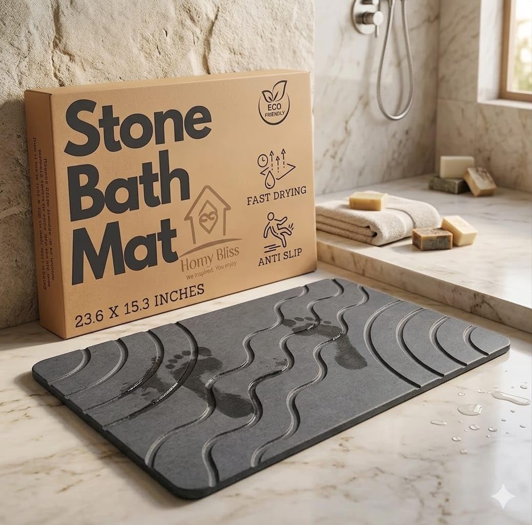 HOMY BLISS stone bath mat with quick-dry surface absorbs water instantly