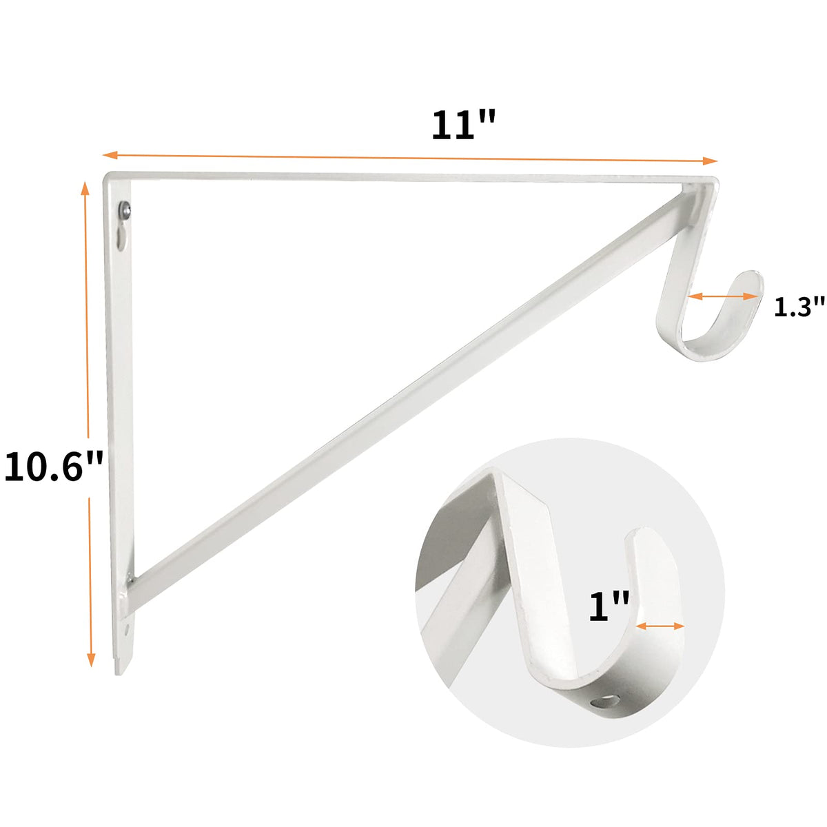 Homydom closet brackets rod-support white side view demonstrates dual shelf and rod support