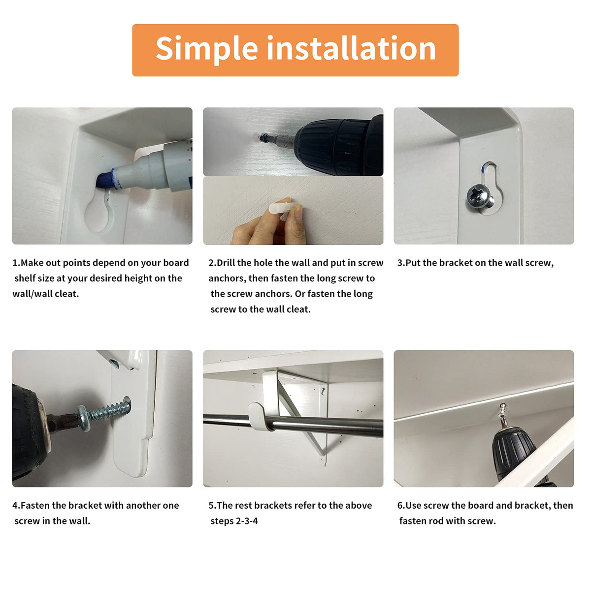 Homydom closet brackets white pack mounted on wall illustrates added storage space