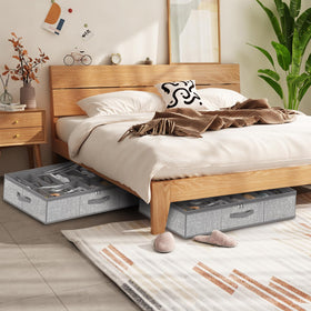 Homyfort grey shoe storage boxes blend with bedroom decor.