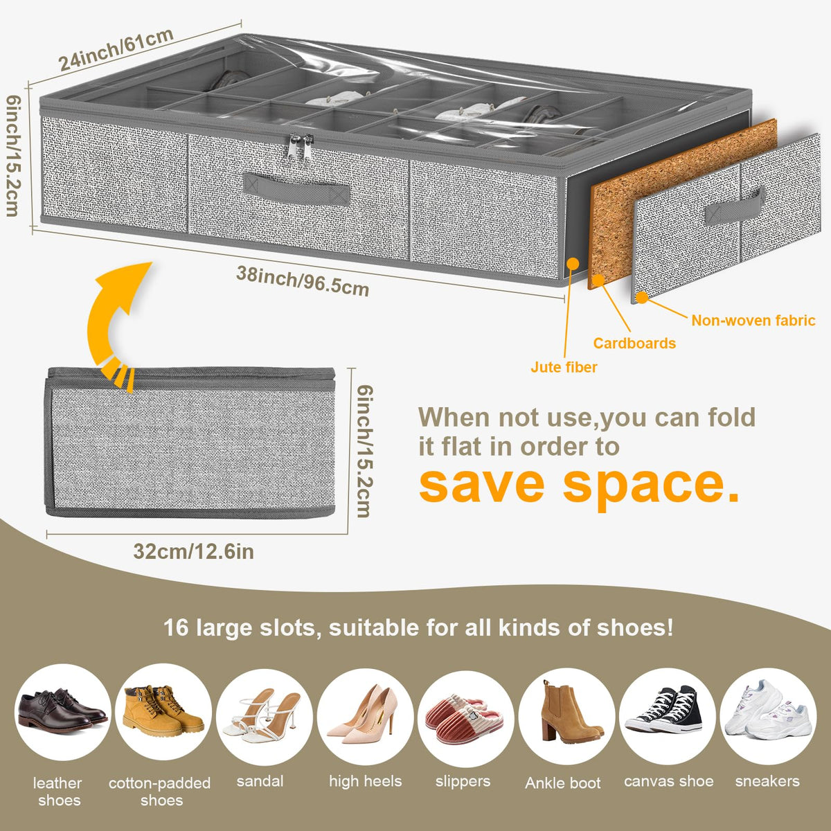 Homyfort two-pack under-bed storage keeps shoes neatly organized and accessible.