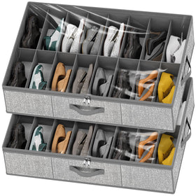 Homyfort under-bed shoe organizer offers 32-pair capacity with a clear top window.