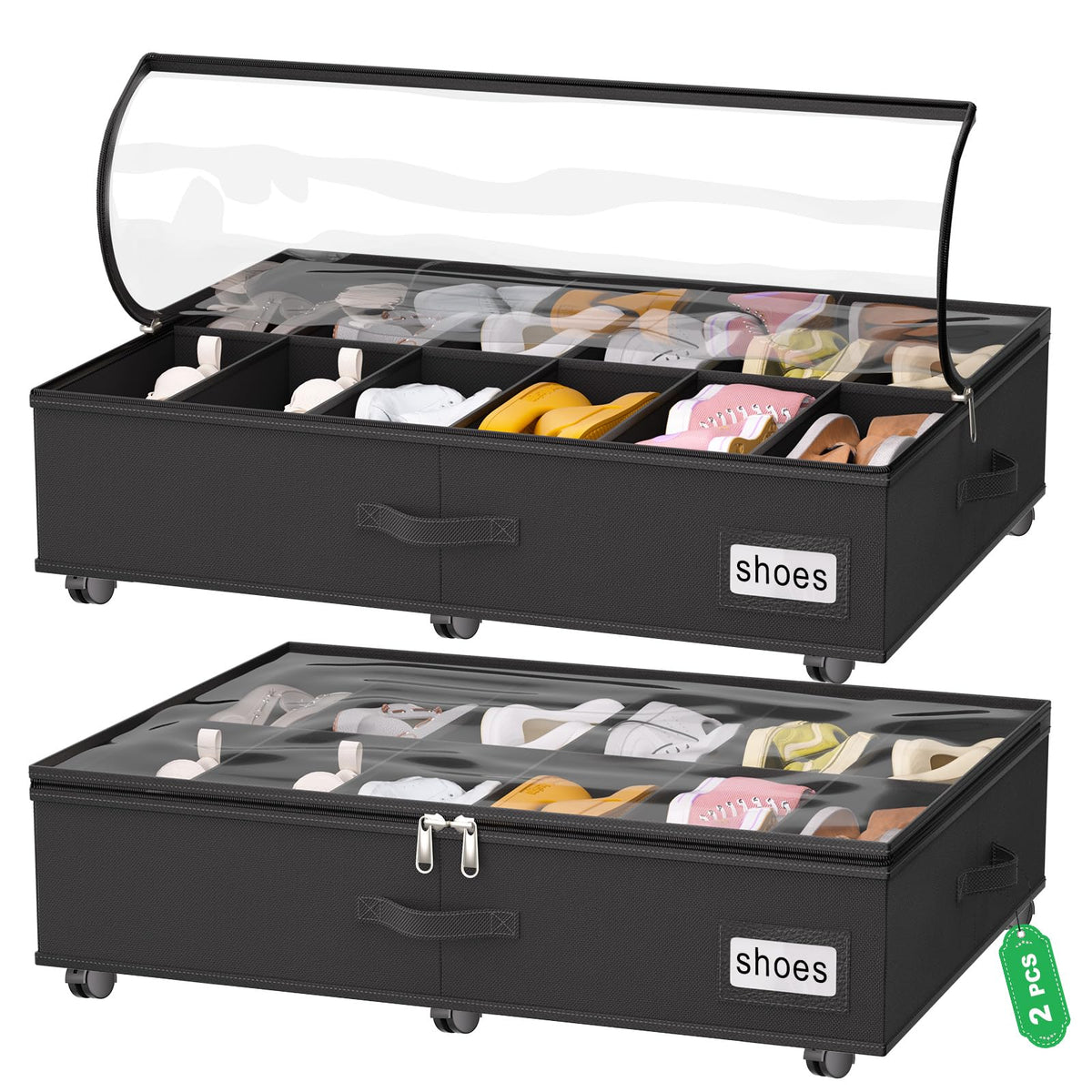 Homyfort under-bed shoe storage with wheels for easy movement