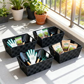 Homyfort basket neatly holds books and albums on bedroom shelves