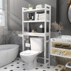Homykic 3-tier toilet shelf keeps towels and toiletries within easy reach.
