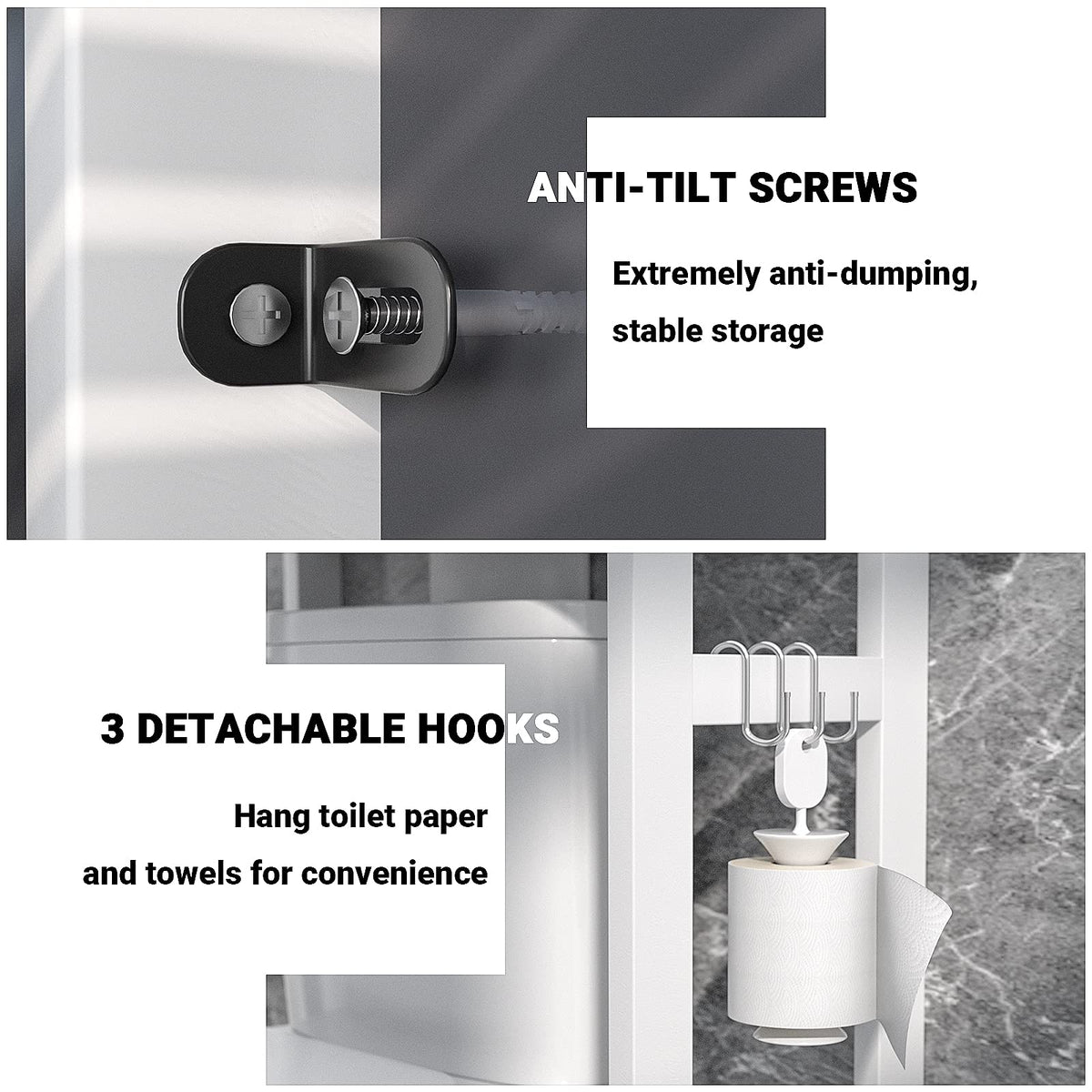 Homykic bathroom space saver keeps toiletries organized and accessible.