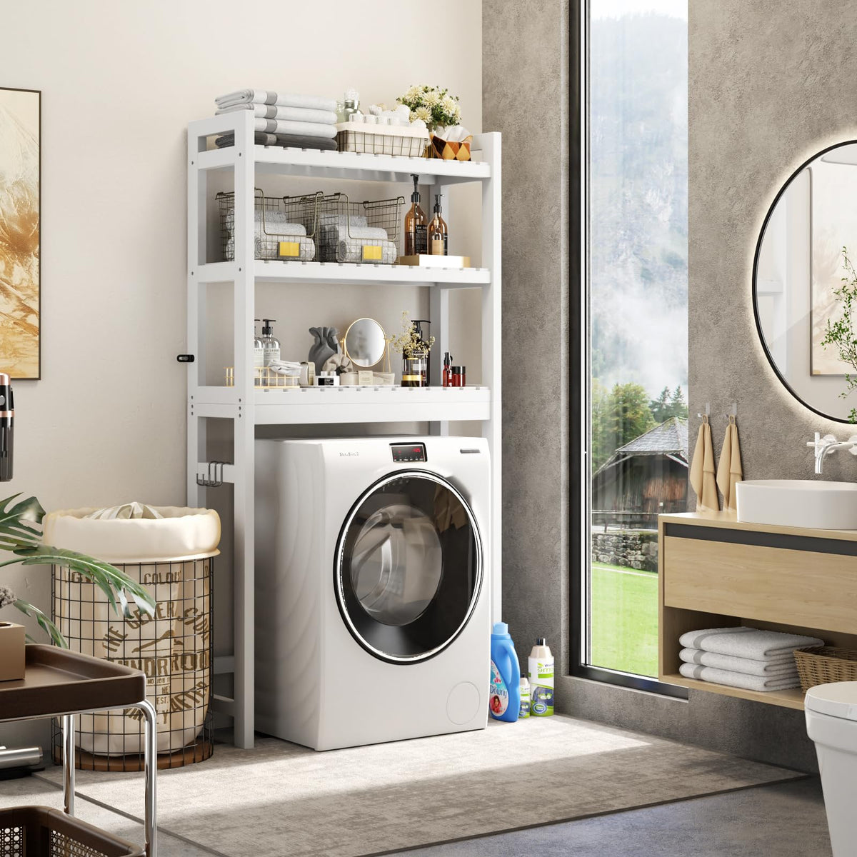 Homykic freestanding bathroom shelves offer space without drilling.