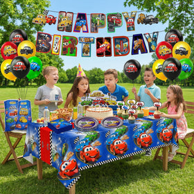 HOMYPOWER Cars cake topper anchors the cake centerpiece with a race-day vibe.