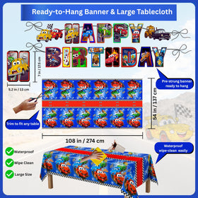 HOMYPOWER Cars tablecloth protects surfaces and enhances the table look.