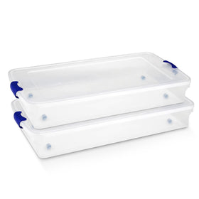HOMZ 2-pack under-bed clear bin with blue latch for clutter-free storage
