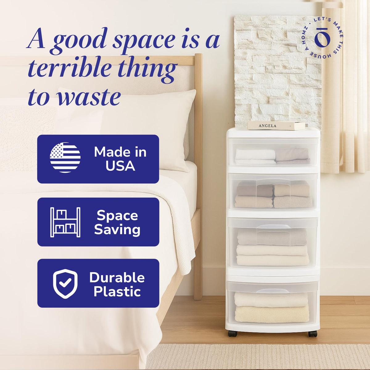 HOMZ Bathroom storage cart keeps toiletries organized and accessible.