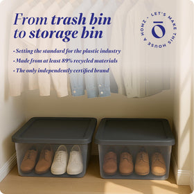 HOMZ SnapLock storage bin in an office for organizing supplies