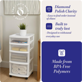 HOMZ Transparent drawers provide fast item identification and access.