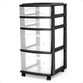 HOMZ Drawer Tower with four clear drawers for intuitive, at-a-glance storage.