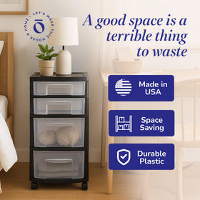 HOMZ Drawer Tower used in bathroom for compact storage of essentials.