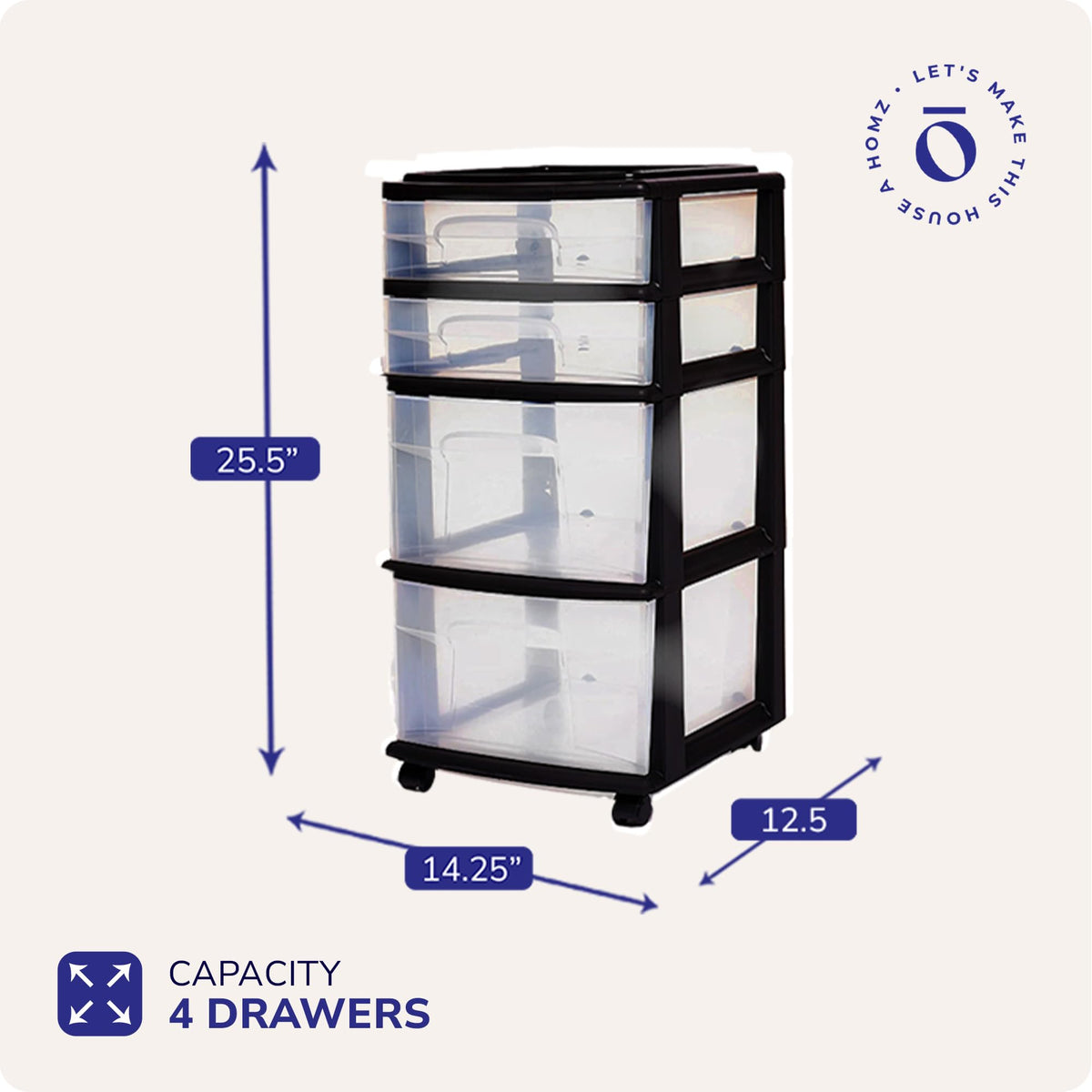 HOMZ Drawer Tower in a bedroom setup for closet organization.