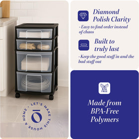 HOMZ Drawer Tower clear drawers visible front view for quick access.