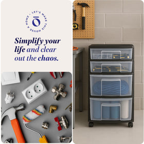HOMZ Drawer Tower storing office supplies in a tidy workspace.