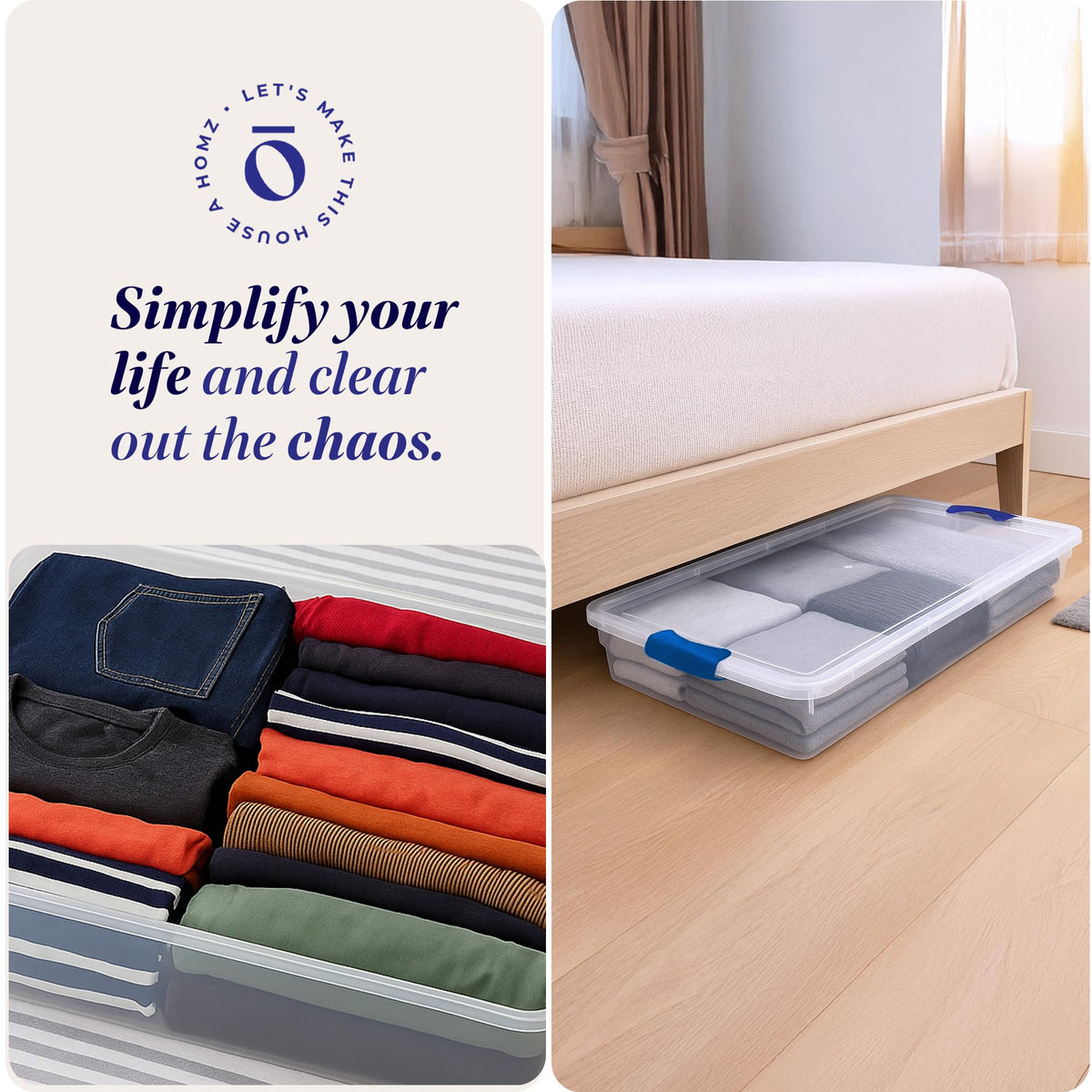 HOMZ shoe and bag under-bed storage bin clear and spacious