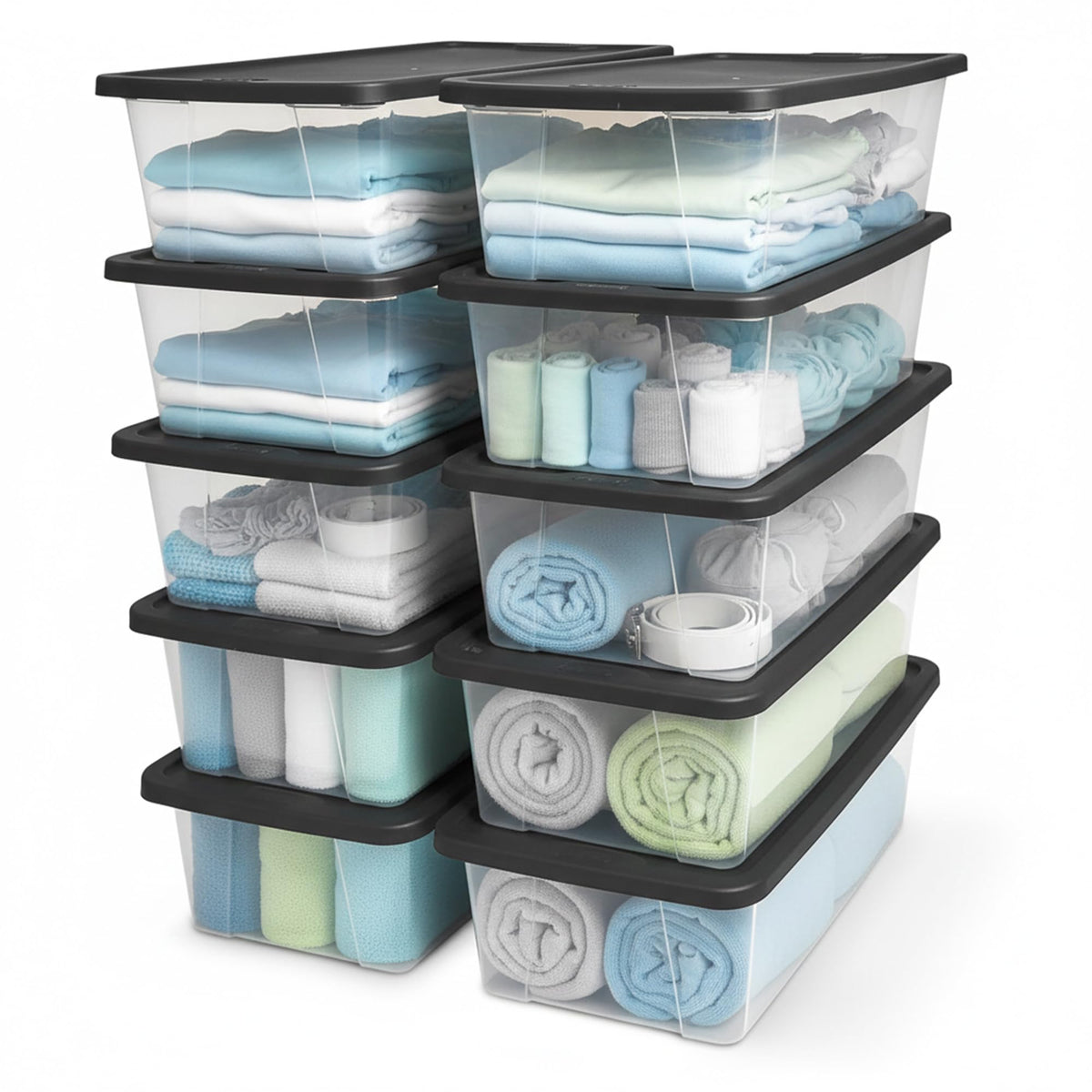 HOMZ Snaplock 6-Quart clear bin with lid ready for easy access and organization.