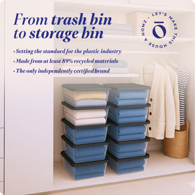 HOMZ recycled 6-quart bins offer durable organization solution.