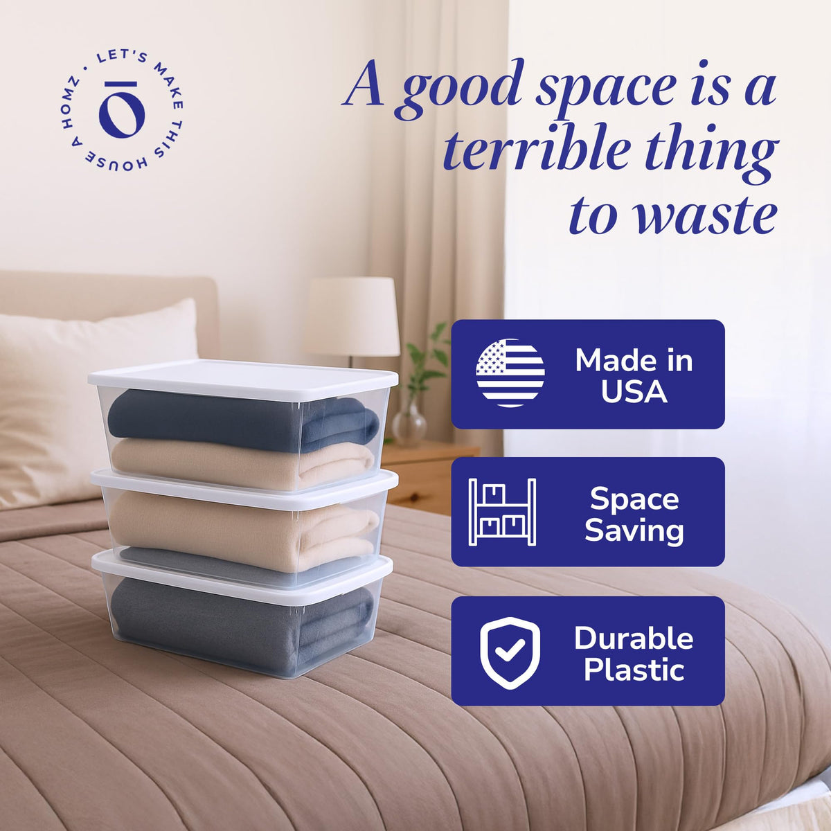 HOMZ Snaplock recycled plastic bin supports sustainable home organization.