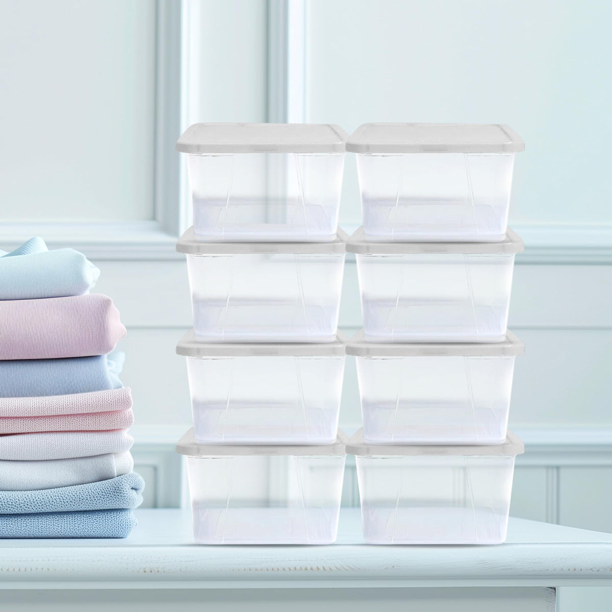 HOMZ Snaplock lid-tight bin protects items from dust and moisture.